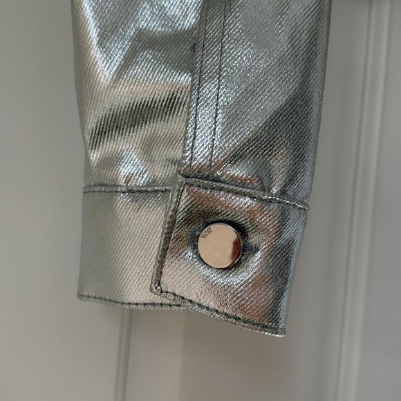 NWT Zara Silver Denim Jacket XS | silver metallic denim cropped jacket - Picture 6 of 10